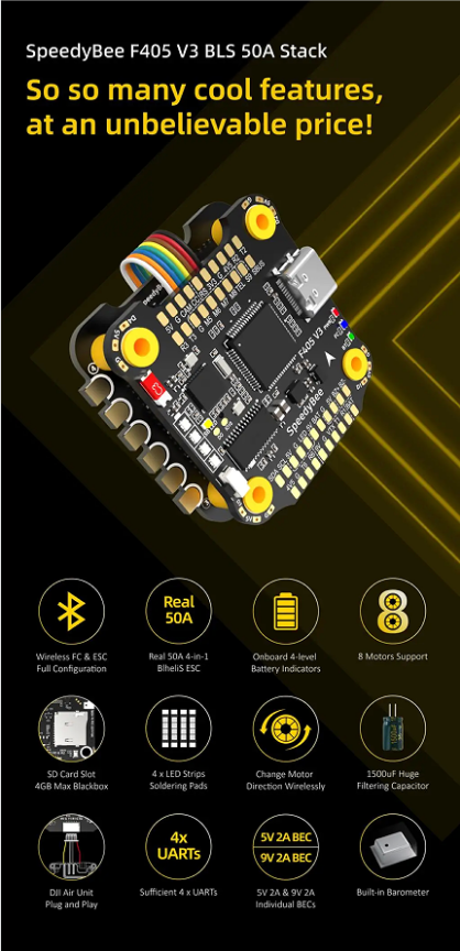 Контроллер полета беспилотного летательного аппарата FPV для SpeedyBee F405 V3 BLS 50A 30x30 FC ESC