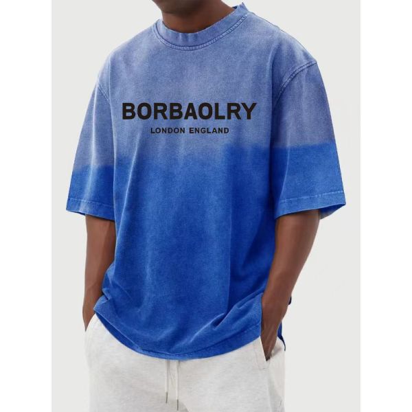 Personalized Street Men's Washed Gradient Short-sleeved T-shirt Casual Men's Tops Summer Clothing Wholesale