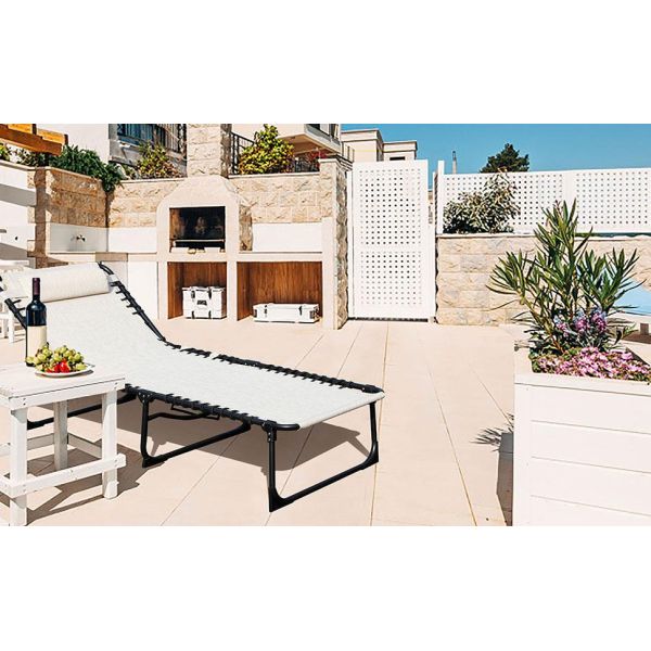 Patio Chaise Lounge Chair for Outdoor with Detachable Pocket and Pillow, Portable Sun Lounger Recliner for Beach