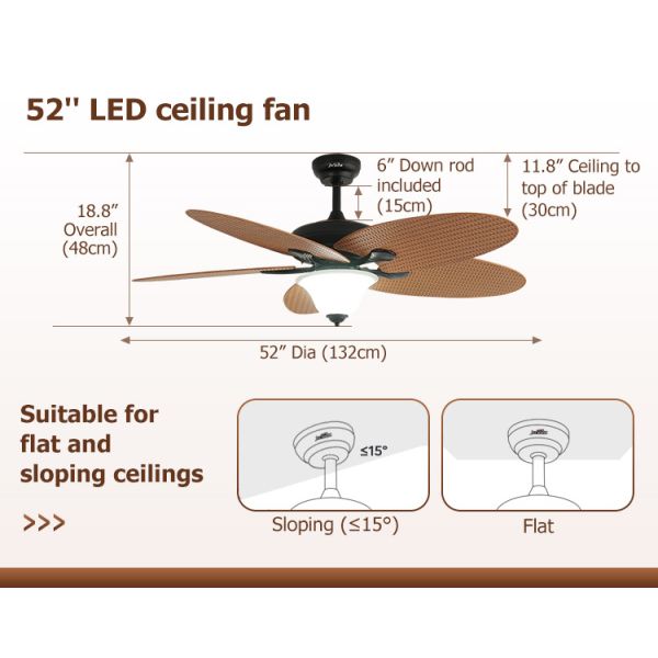 Controle remoto 1stshine Lâmpada de ventilador de teto com 5 lâminas ABS Fancy Design e iluminação LED