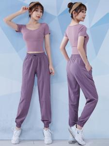 Breathable 190g Short Sleeve T Shirt And Joggers Set Ladies Athletic Wear