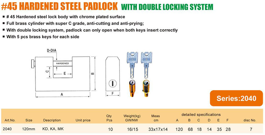 #45 HARDENED STEEL PADLOCK WITH DOUBLE LOCKING SYSTEM