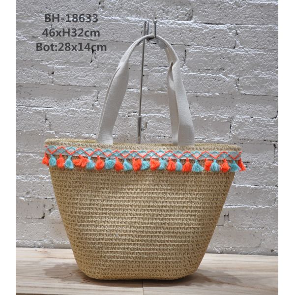 Two Straps Woven Straw Beach Bucket Bag for Large Capacity Vacation Leisure