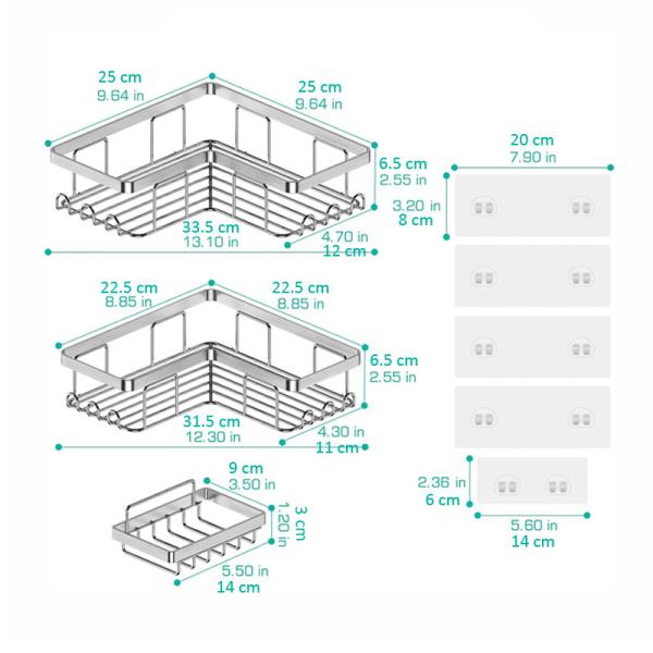 Anti-rust Hanging Large Capacity Stainless Steel Shower Caddy with Adhesive for Corner Space