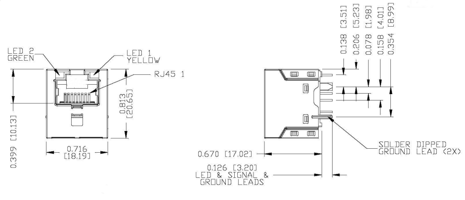 V8BR-1AX1-GH RJ45 Вертикальный подключатель поддержка 60W 4PPoE Bel Magnetics