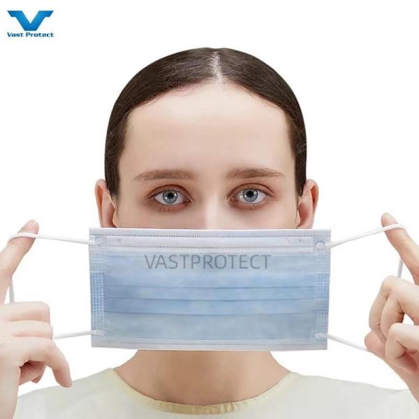 CE ISO13485 Certificado Máscara facial descartável não tecida azul 3 pliss para proteção de adultos