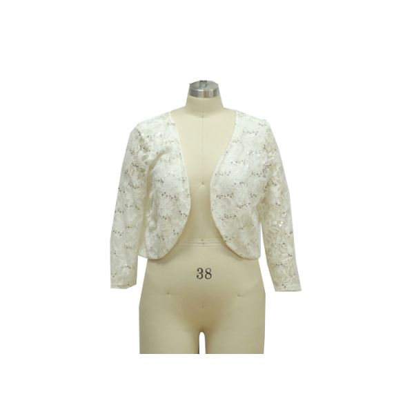 100% Polyester Lace Fabric Casual Ladies Wear Half Length Cardigan With Paillette