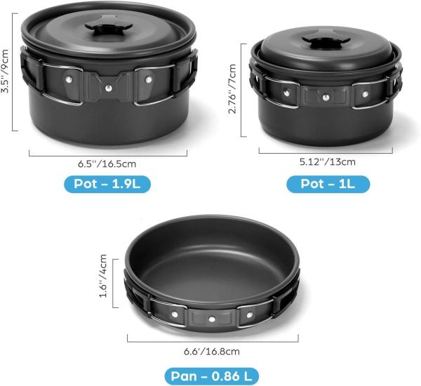 Stainless Steel Camping Outdoor Cookware Mess Kit Set, Folding Cookset Camping Teapot and Pans Set Equipment