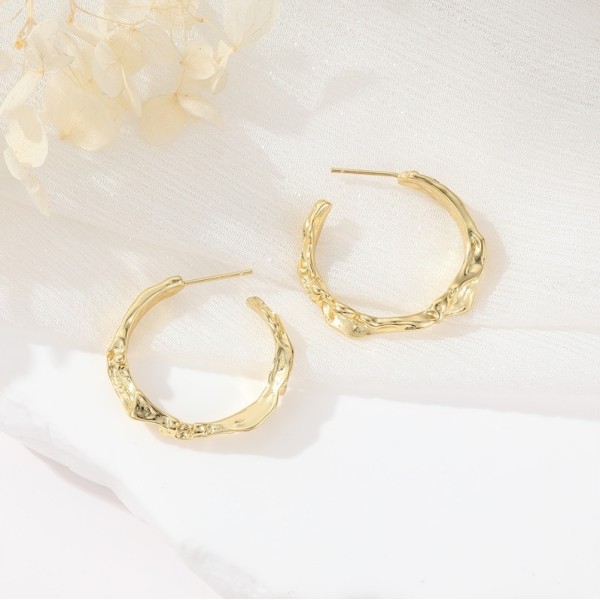 Popular Silver Needle Fashion C Ring Earring Vintage Old Gold Folded Irregular Women's Jewelry Earrings