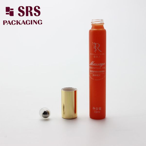 SRS cosmetic 10ml orange color glass perfume roller ball bottle for oil