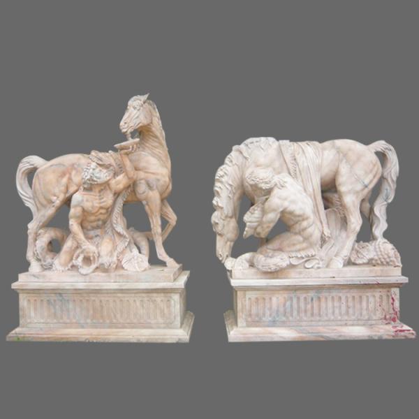 Large Marble Man riding stone horse garden sculpture,China stone carving Sculpture supplier