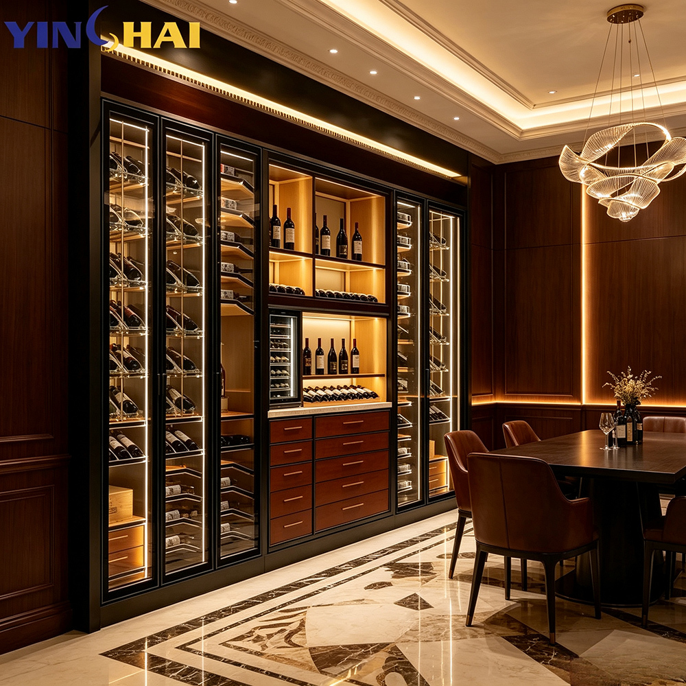 Built-in Commercial Wine Refrigerator with Drawers LED Glass Door Storage
