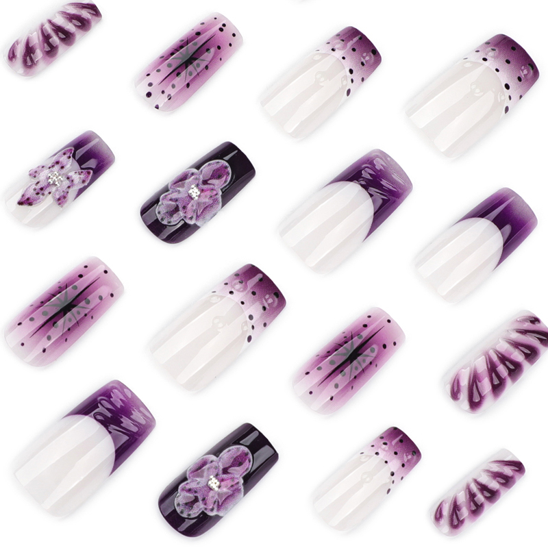 Long Square Dark Style Pattern Press On Nails 3D Design Glossy