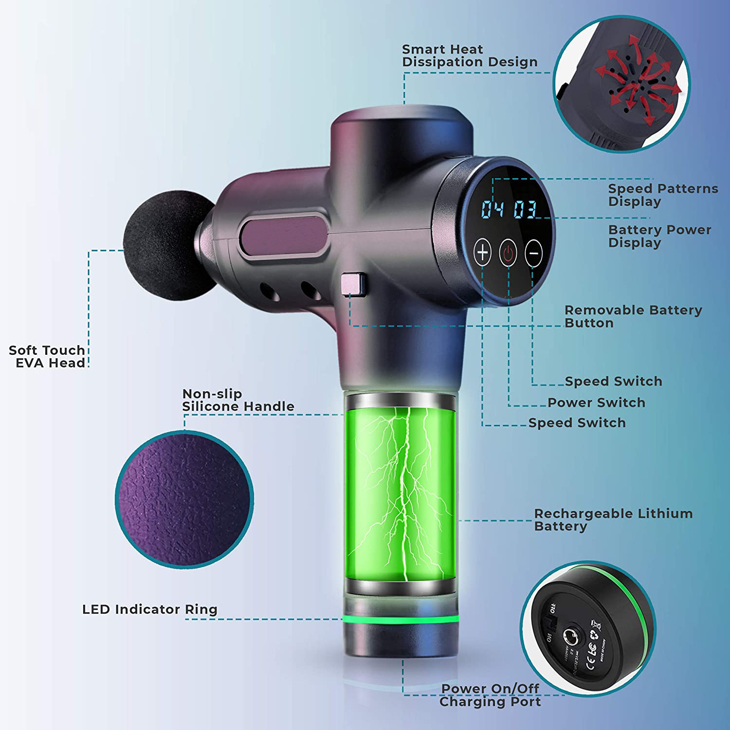 Фасция резвится вибрация 25.2V Handheld мышцы спасения Massager мышцы высокая