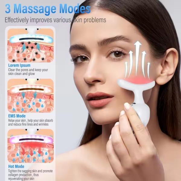 Women Face And Neck Lifting Massager LED Photon Therapy EMS Facial Lifting Massager