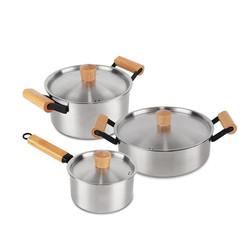 Factory Direct 3 Pieces Cooking Pot Set Kitchen Wares Set Pots And Pans Cookware Sets Cooking With Wooden Handle