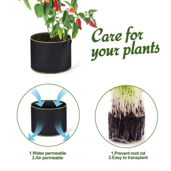 3 Gallon 5 Gallon 10 Gallon 25 Gallon 100 Gallon Vertical Garden Grow Bags Aeration Fabric Pots Container