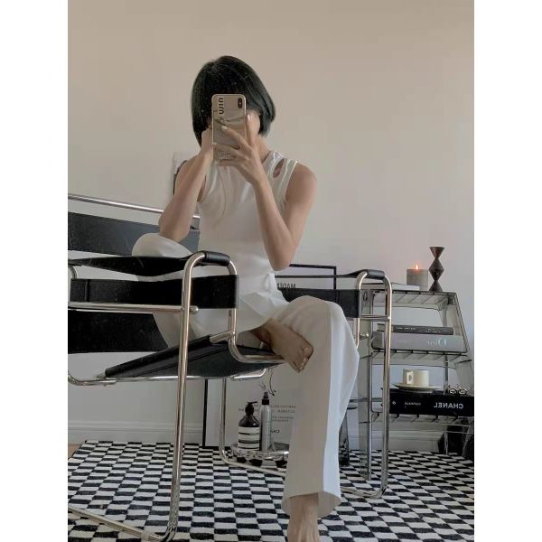 SS Metal Indoor Outdoor Chairs Black Saddle Leather Lounge Chair