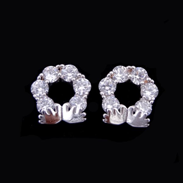 Modern Silver Cubic Zirconia Earrings / Sapphire Sterling Silver Stud Earrings Round Shaped