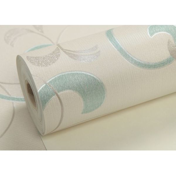 Embossed Vinyl Interior Decorating Wallpaper , Silver and Green Contemporary Wallpaper