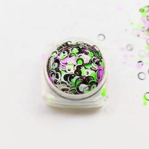Customized Color Resin Glitter Glitter White Open Circle Black Open Circle Neon Green Round and Neon Purple Round Mixes