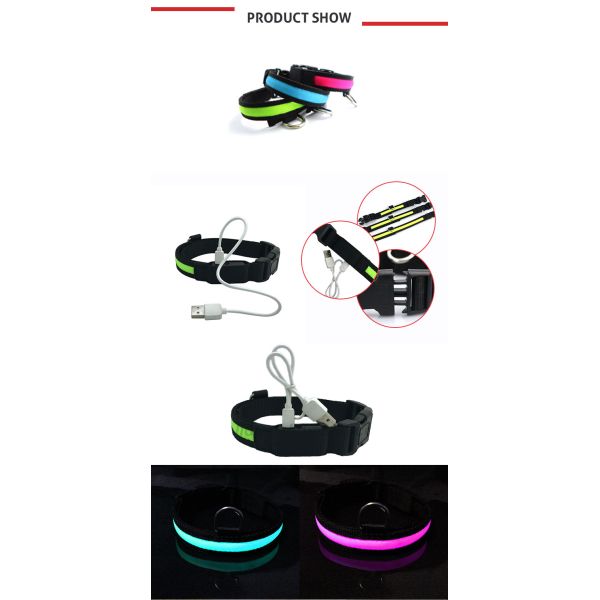 Wholesale waterproof usb rechargeable led dog collar