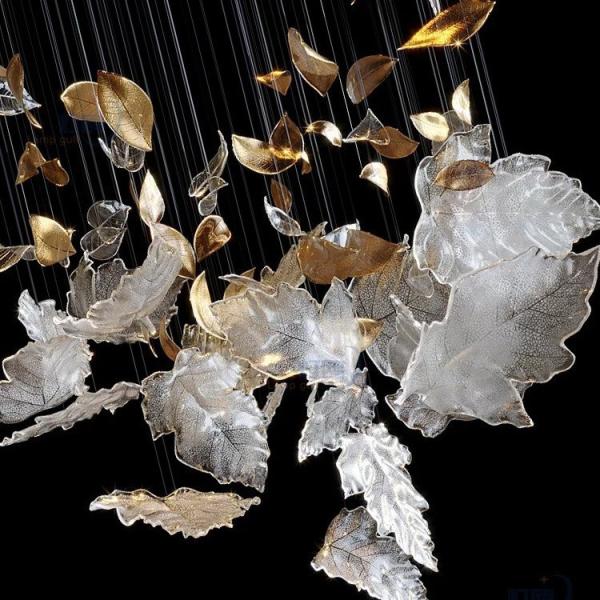 Customized Modern Artistic Leaf Pendant Light Large Glass Leaves Metal Suspension For Home Hotel Nordic Style Crystal
