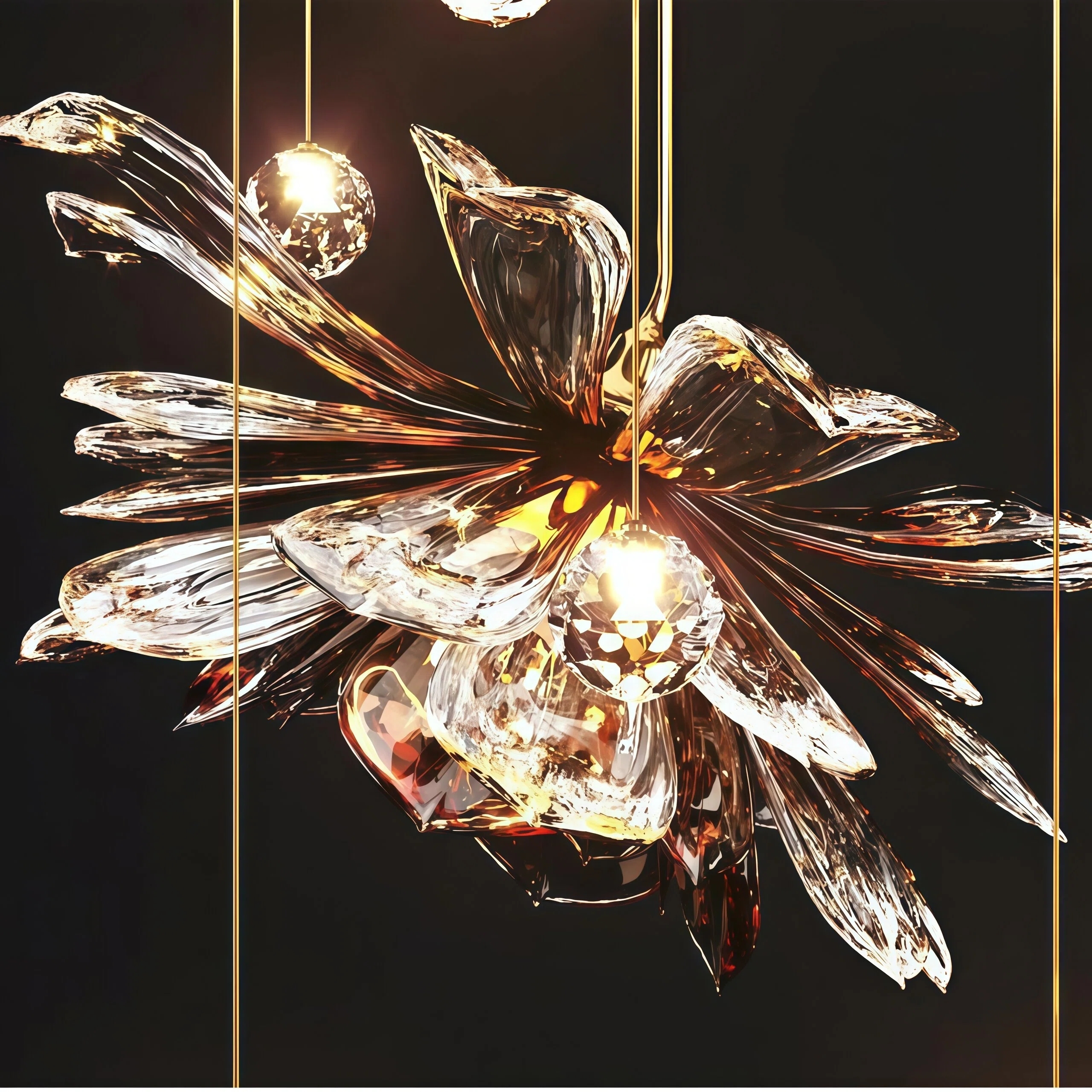 JYLIGHTING Luxury Smoky Flower Glass Chandelier, Multi-Piece Floral Hanging Light for High Ceiling Staircase, Sales Office & Lobby Decoration