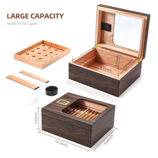 Custom Cedar Solid Wood Cigar Tobacco Gift Box With Humidifier Compartment
