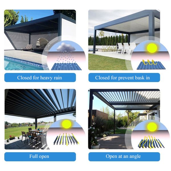 Waterproof Motorized Bioclimatic Pergola with 6063-T5 Aluminum Alloy Retractable Louvered Roof