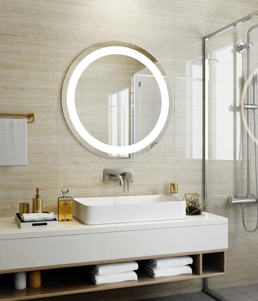 Miroir circulaire éclairé de salle de bain avec fonction antibrouillard et caractéristiques personnalisables