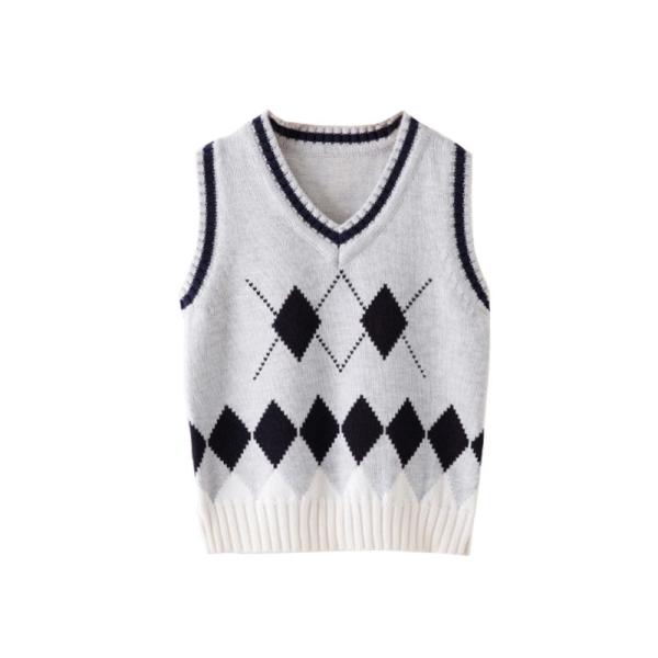 OEM Tartan Knitted Waistcoat 100% Cotton Preppy Sweater Vest For Kids