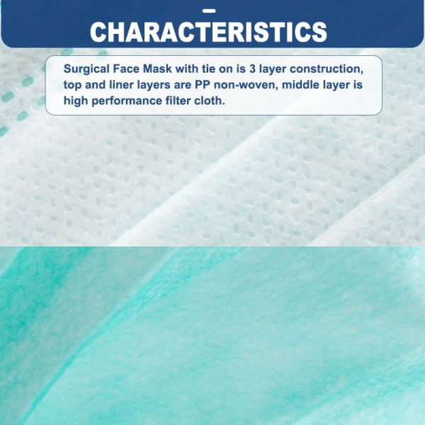 3-ply Non-woven Tie-on Surgical Face Mask EN14683 Type IIR & ASTM F2100 Compliant with Customizable Size