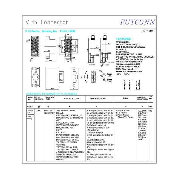 SGS-сертифицированный V35 скремпинговый женский/мужской соединитель 1- 34 булавки