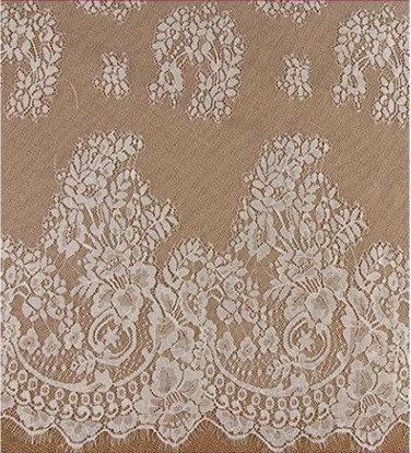 Garment Accessories Ivory Eyelash Fancy Lace Chantilly Bridal Dress Fabric in Ivory Black double color Stock