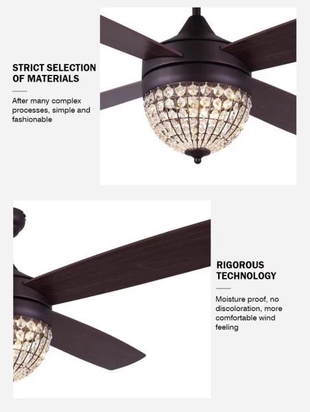 Ventilateur de refroidissement d'air moderne de 52 pouces Ventilateur de lampe de cristal Ventilateur de plafond Ventilateur de plafond ORB Lumière avec 4 lames de contreplaqué