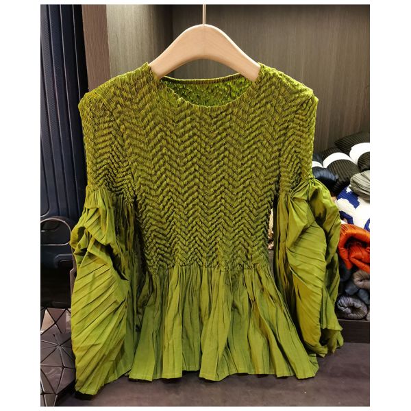 Nice Fashion Simple Pleated Suit Women's New Autumn Simple Design Pleated Top Wide Leg Pants Two-piece Set