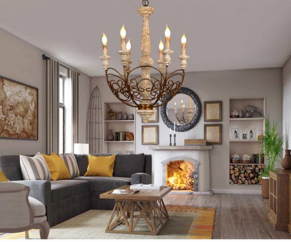 French country chandelier wood Candle Pendant lamp (WH-CI-64)