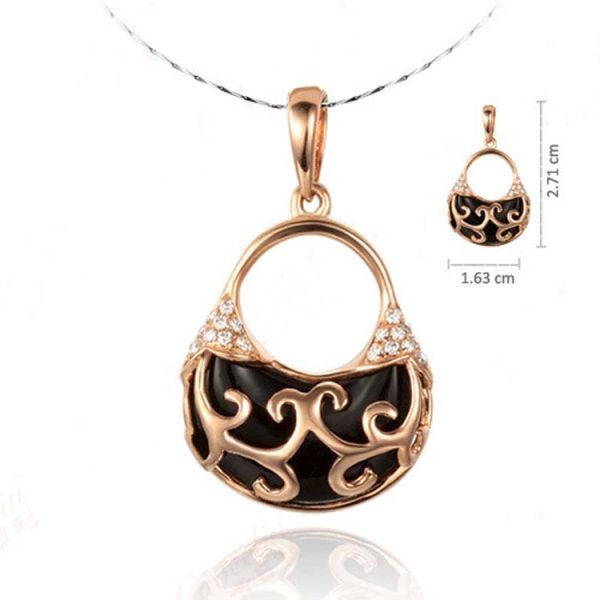 18K Rose Gold Natural Black Agate and Diamonds Pendant Necklace (GDN0020