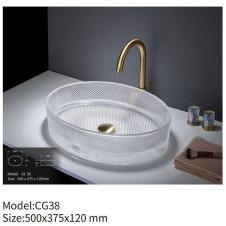 Modern Crystal Clear Glass Bathroom Vanity Round Italy for Hotel