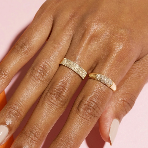 Micron Pave CZ 18K Gold Plated Gemstone Rings Cigar 925 Sterling Silver