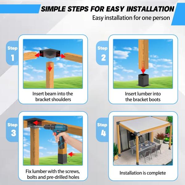 Aluminum Alloy Pergola Kit with 3-Way Brackets for 4x 4 Lumber Lightweight High-Strength DIY Pergola Brackets Support for Gardens