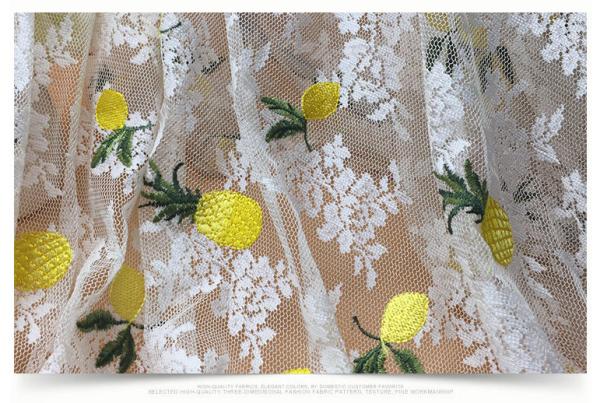 2018 Summer Newest Style Pineapple  Embroidery Fabric 140cm wide for wedding dress