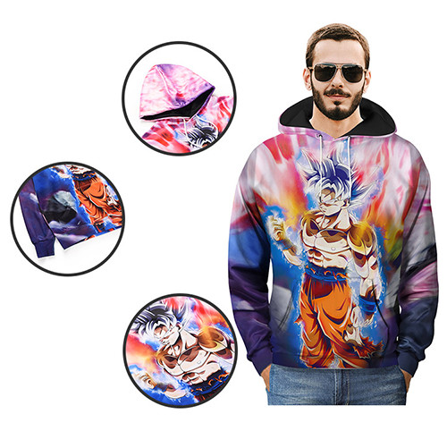 SGS Custom Anime T Shirts Round Neck Hoodie With Front Pocket / 3D Printed Sweatshirts