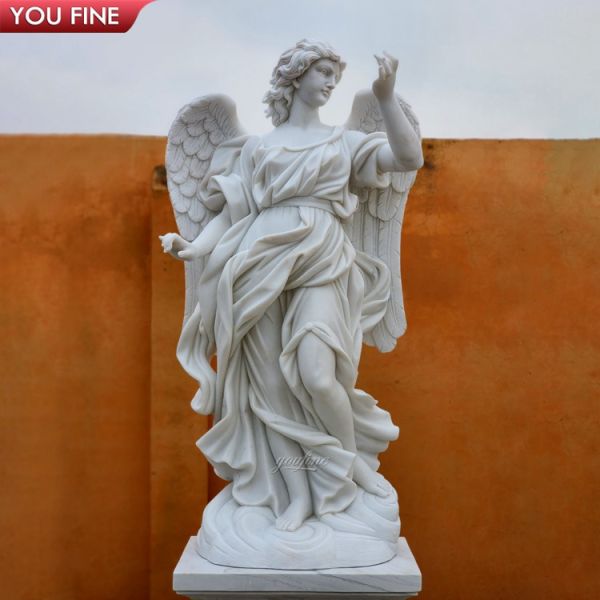 Hand Carved Garden Decor Life Size Female Angel White Marble Sculpture
