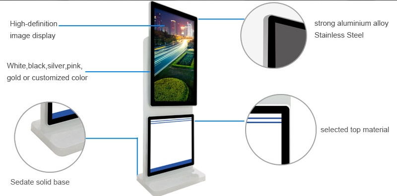 Rotating Digital Poster Touch Screen Monitor Floor Stand , High Resolution Digital Kiosk Display