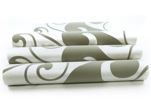 0.53*10m Velvet Textured Wallpaper , White And Green Velvet Wallpaper For Home Decoration