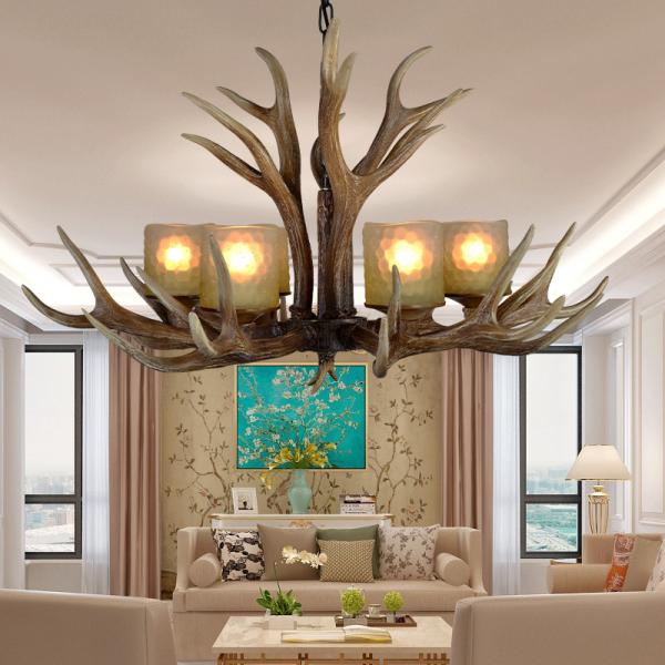 Deer antler candelabra chandelier Lighting with glass lampshade (WH-AC-12)