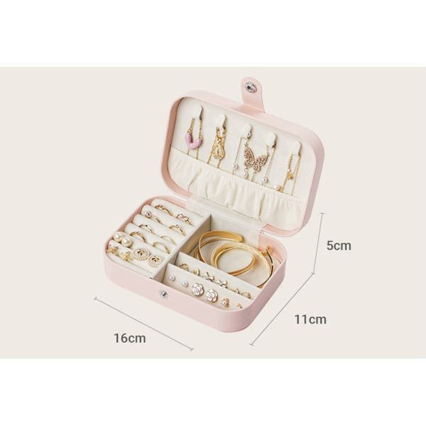 Green PU Leather Jewelry Organizer Box with Velvet Lining 16 × 11 × 5 cm Compact Travel Storage Case