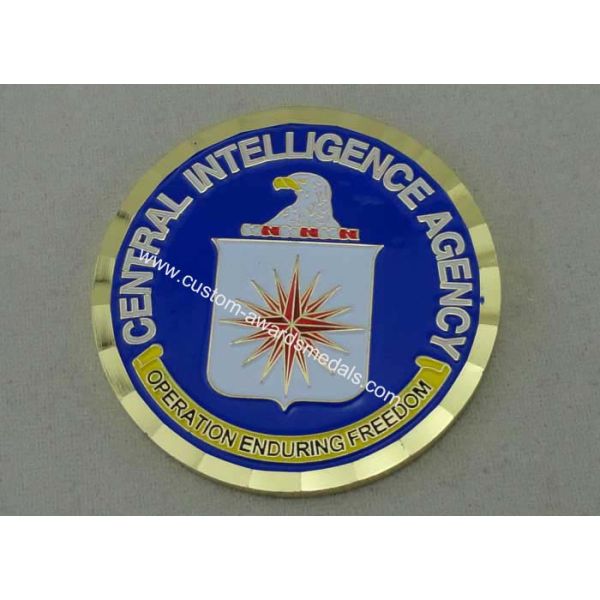 Central Intelligence Agency Brass Military Coin , Soft Enamel And Gold Plating